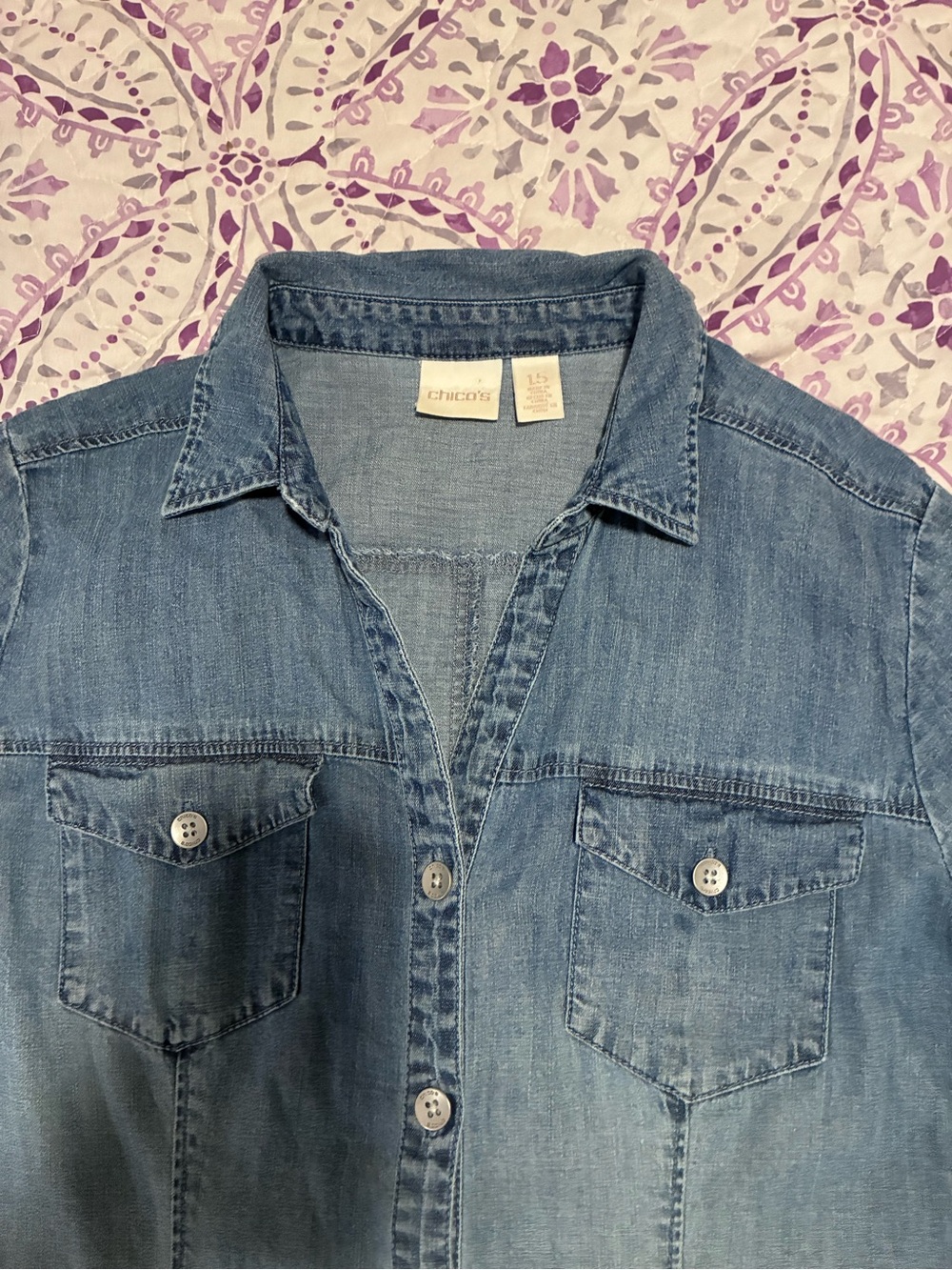 Chico's Medium Blue Denim Button-Front Shirt